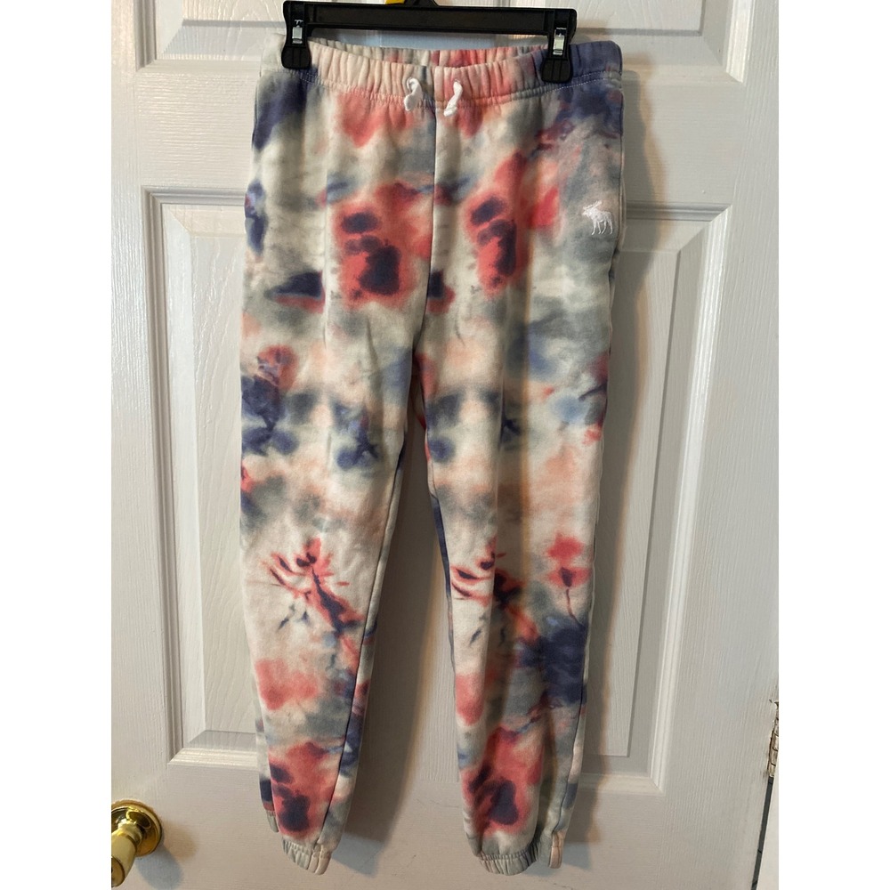 Abercrombie Kids Tie Dye Joggers Red Blue Grey Fleece Sweatpants Size 9/10